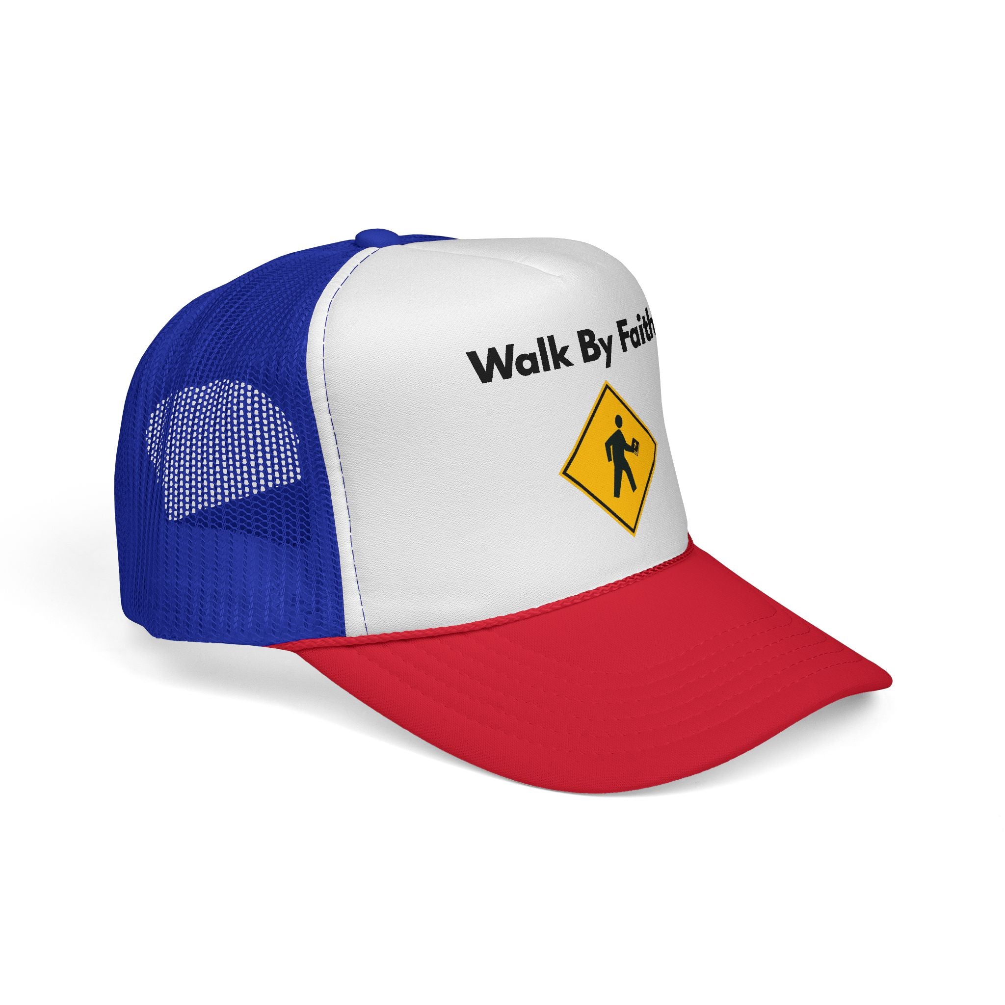 Walk By Faith Trucker Hat Christian Baseball Cap with Walk Sign Design, Faith-Based Headwear, Inspirational Christian Gift