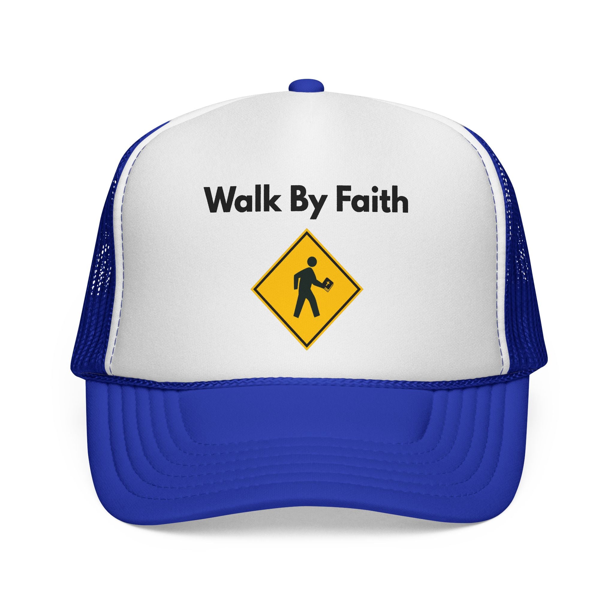 Walk By Faith Trucker Hat Christian Baseball Cap with Walk Sign Design, Faith-Based Headwear, Inspirational Christian Gift