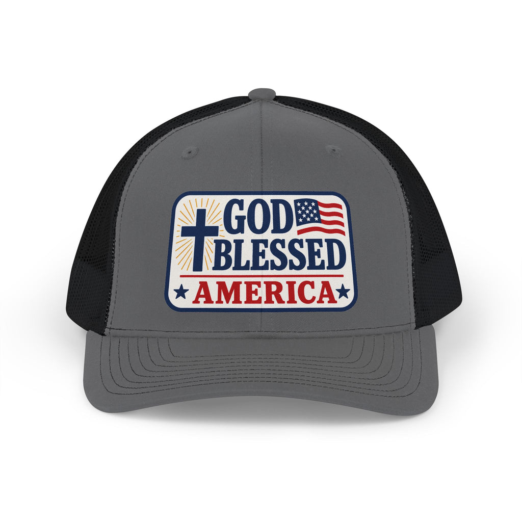 God Blessed America Snapback Trucker Cap — Patriotic Faith Baseball Hat