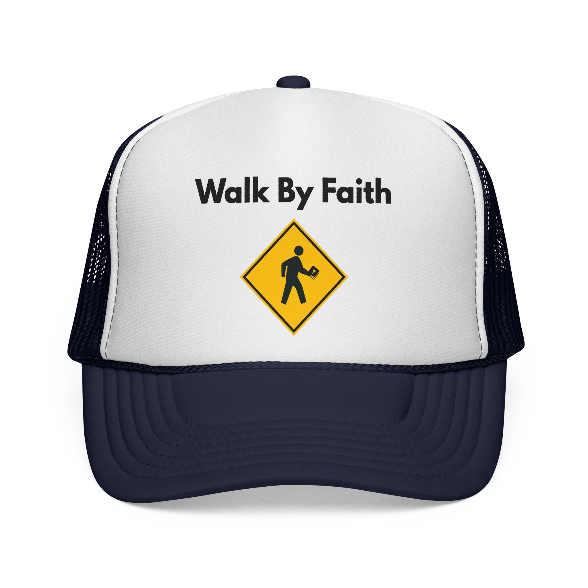 Walk By Faith Trucker Hat Christian Baseball Cap with Walk Sign Design, Faith-Based Headwear, Inspirational Christian Gift