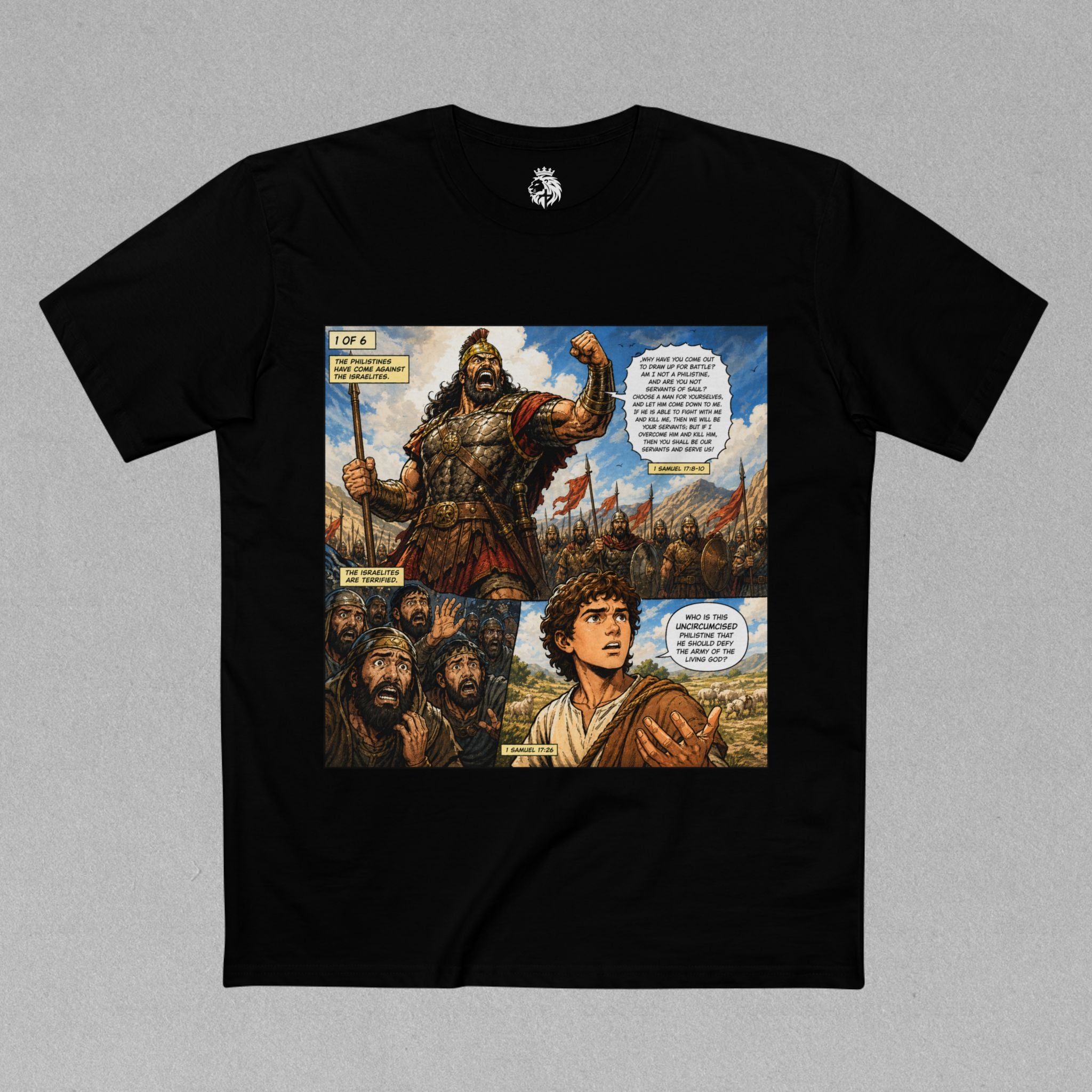 David and Goliath Comic Shirt | Christian Graphic Tee | 1 Samuel 17; 1 of 6