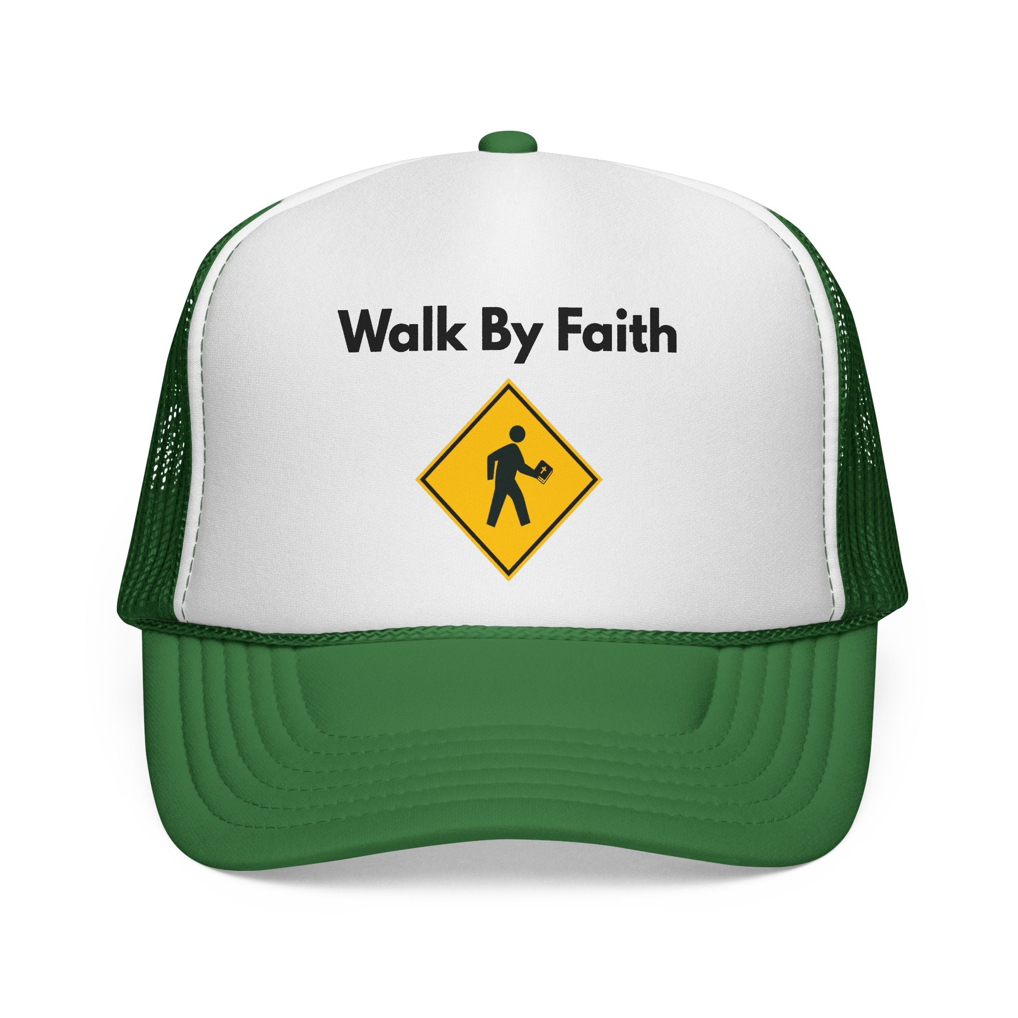 Walk By Faith Trucker Hat Christian Baseball Cap with Walk Sign Design, Faith-Based Headwear, Inspirational Christian Gift