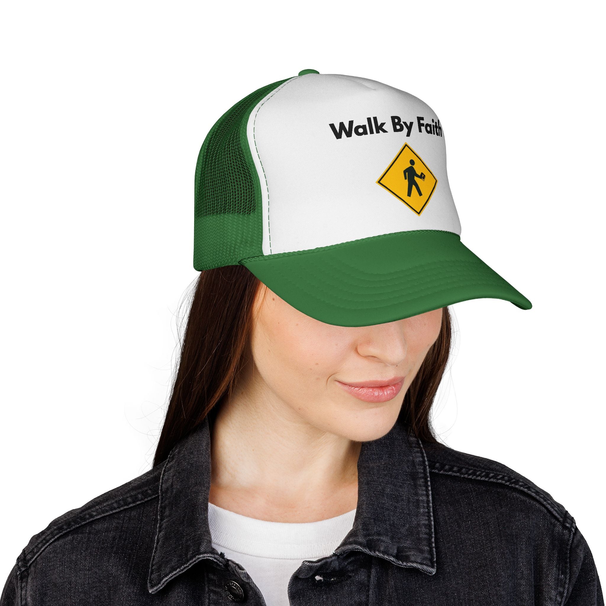 Walk By Faith Trucker Hat Christian Baseball Cap with Walk Sign Design, Faith-Based Headwear, Inspirational Christian Gift