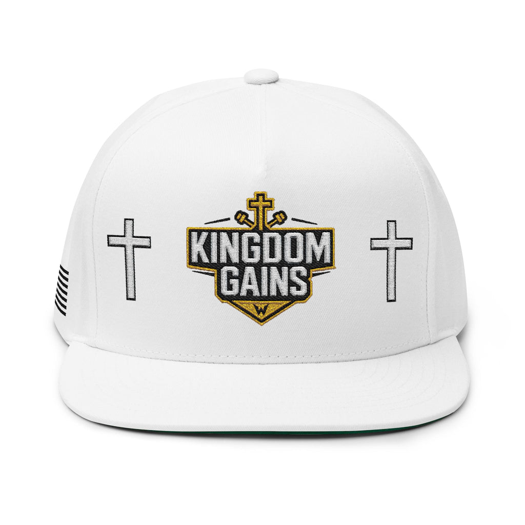 Kingdom Gains Flat Bill Cap | Faith-Inspired Christian Snapback, Embroidered Motivational Hat, Religious Apparel & Sportswear Gift