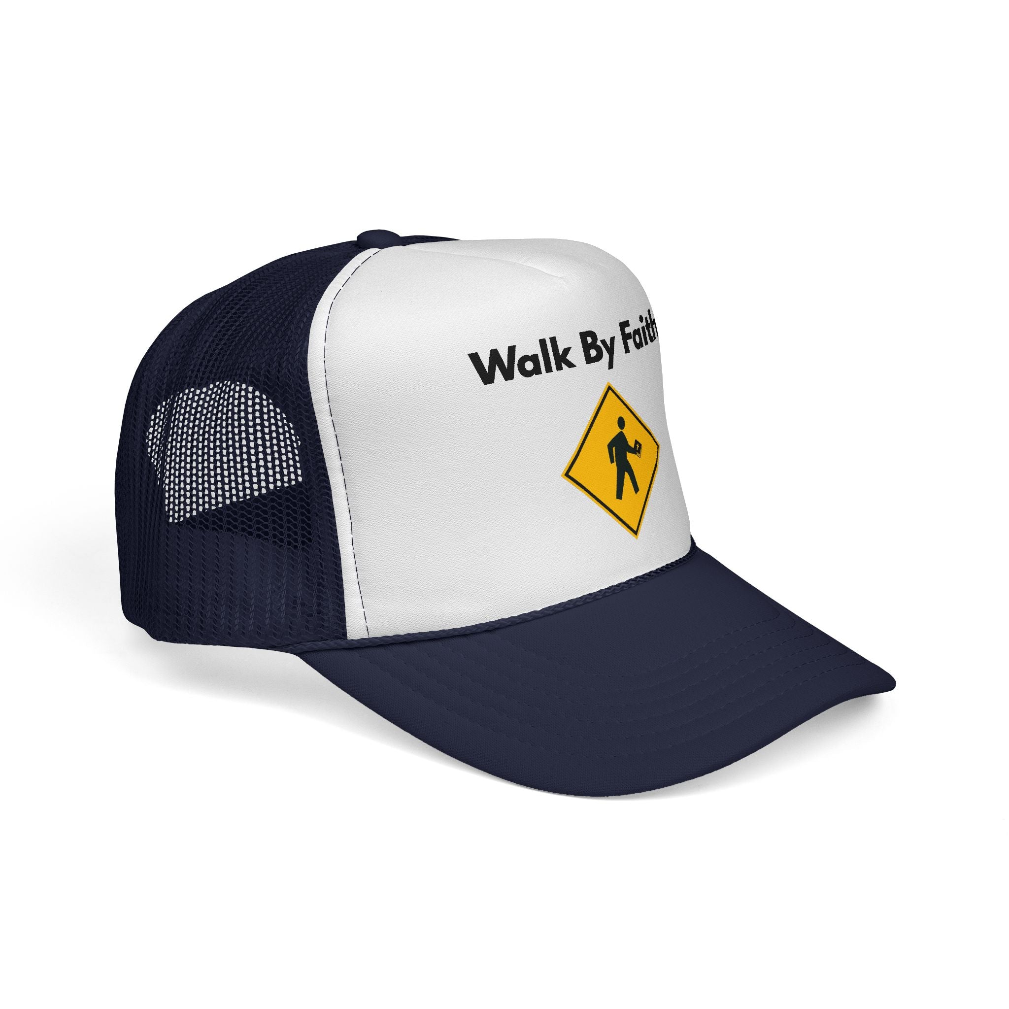 Walk By Faith Trucker Hat Christian Baseball Cap with Walk Sign Design, Faith-Based Headwear, Inspirational Christian Gift