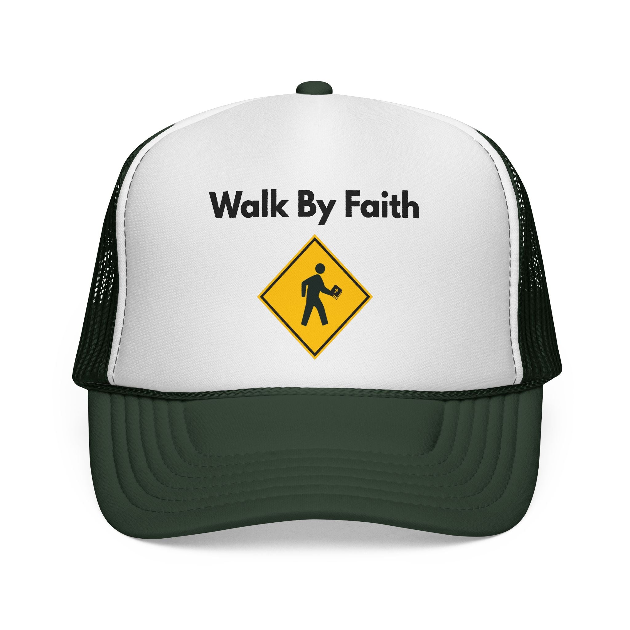 Walk By Faith Trucker Hat Christian Baseball Cap with Walk Sign Design, Faith-Based Headwear, Inspirational Christian Gift