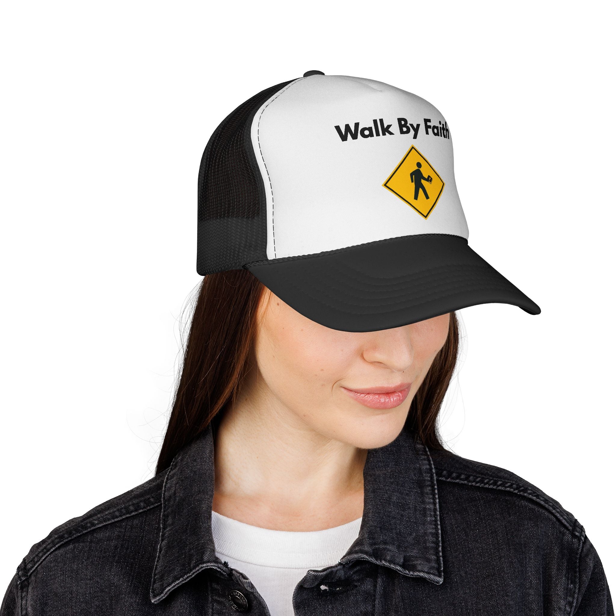 Walk By Faith Trucker Hat Christian Baseball Cap with Walk Sign Design, Faith-Based Headwear, Inspirational Christian Gift