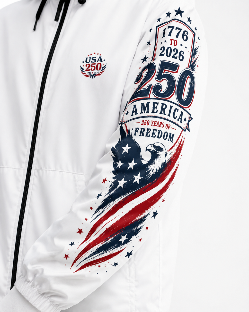 USA 250 Windbreaker Jacket | 250 Years of Freedom Patriotic Hooded Jacket