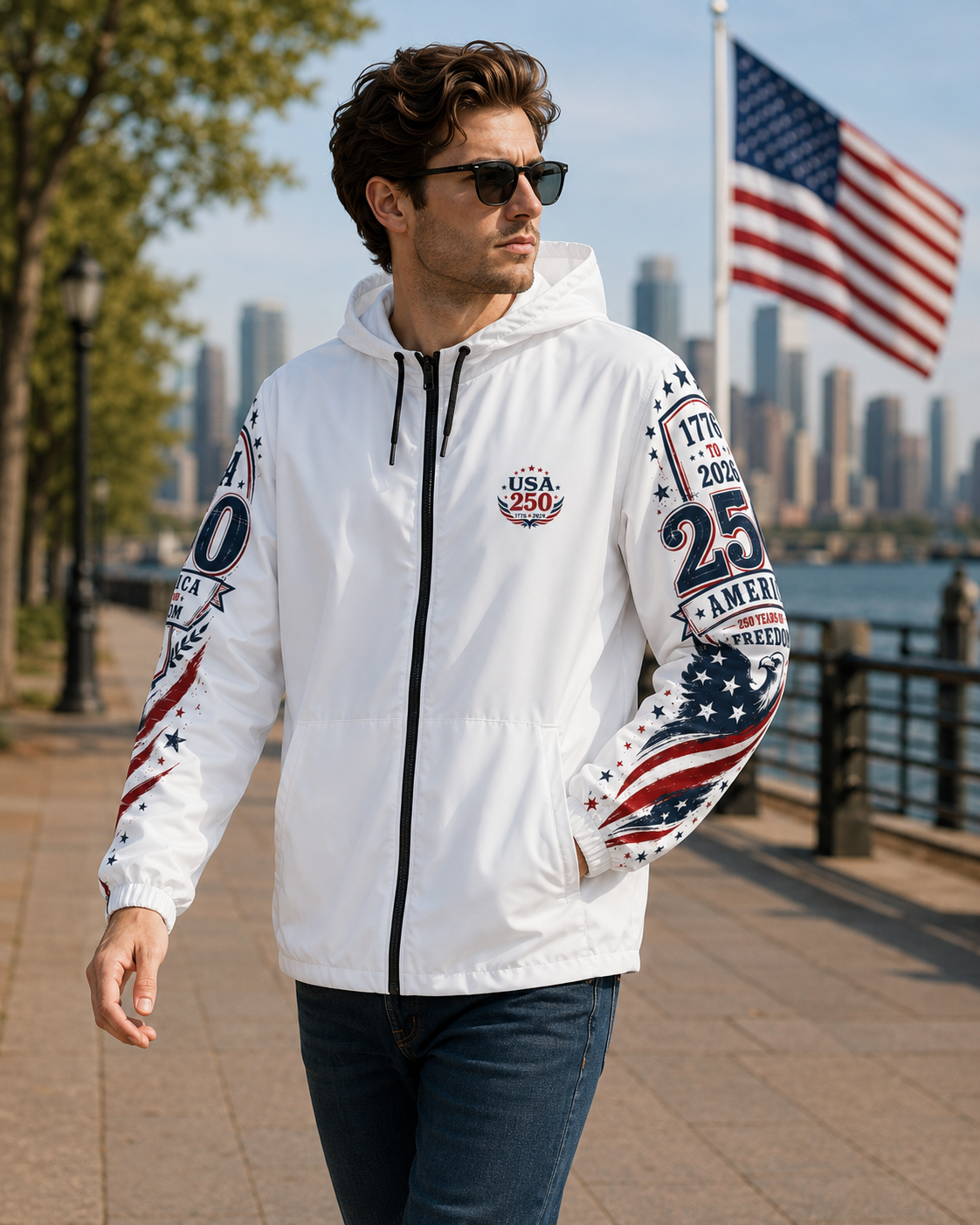 USA 250 Windbreaker Jacket | 250 Years of Freedom Patriotic Hooded Jacket