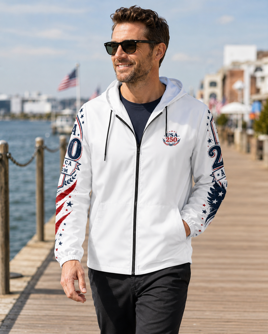 USA 250 Windbreaker Jacket | 250 Years of Freedom Patriotic Hooded Jacket