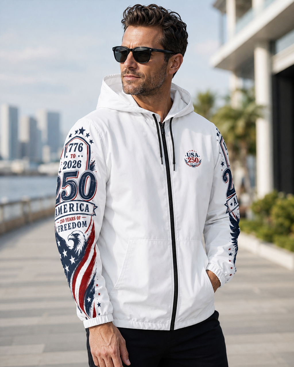 USA 250 Windbreaker Jacket | 250 Years of Freedom Patriotic Hooded Jacket