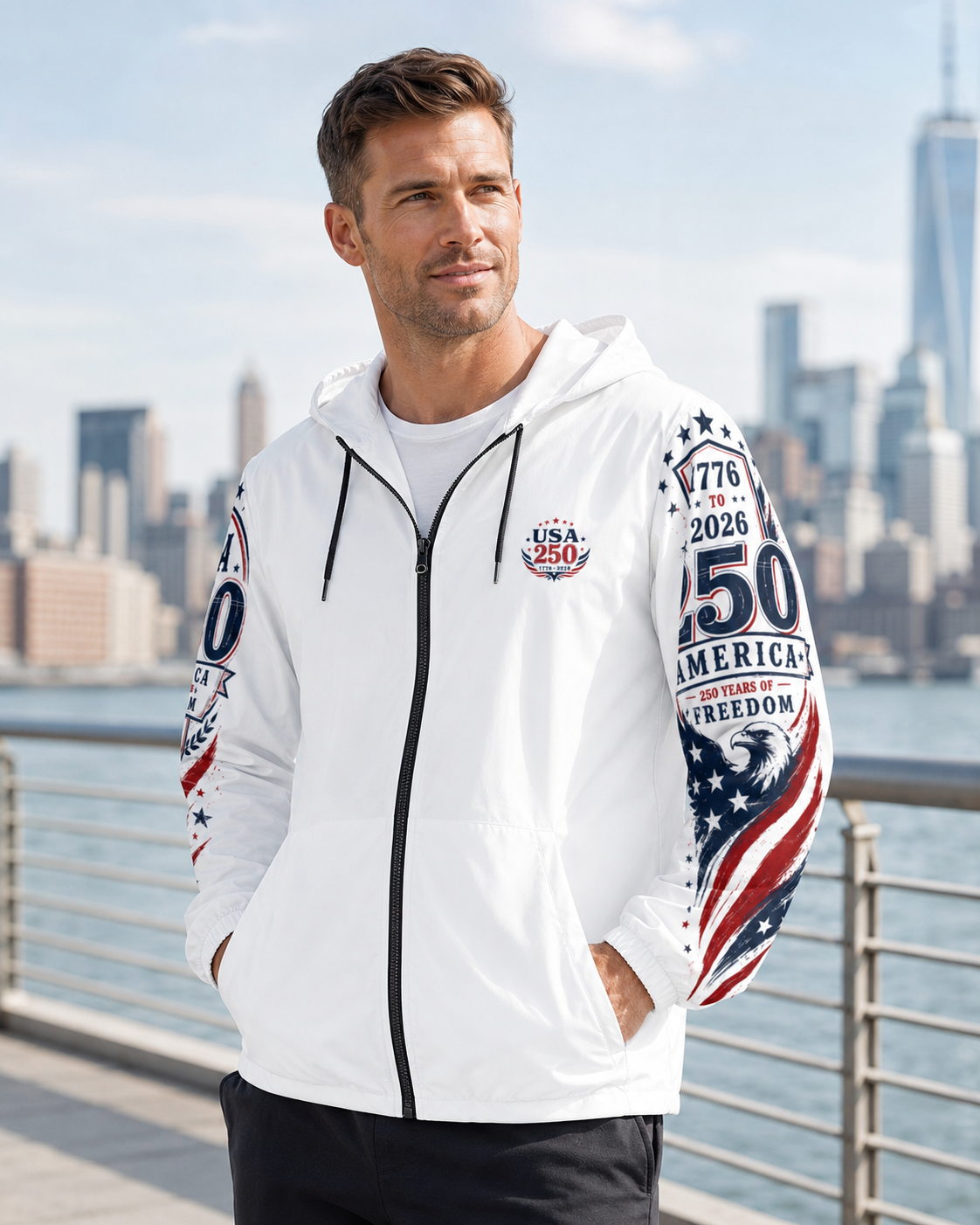 USA 250 Windbreaker Jacket | 250 Years of Freedom Patriotic Hooded Jacket