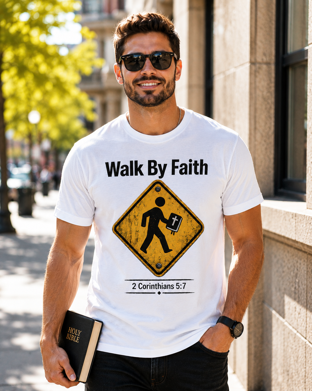 Walk by Faith Tee - White Christian Streetwear T-Shirt