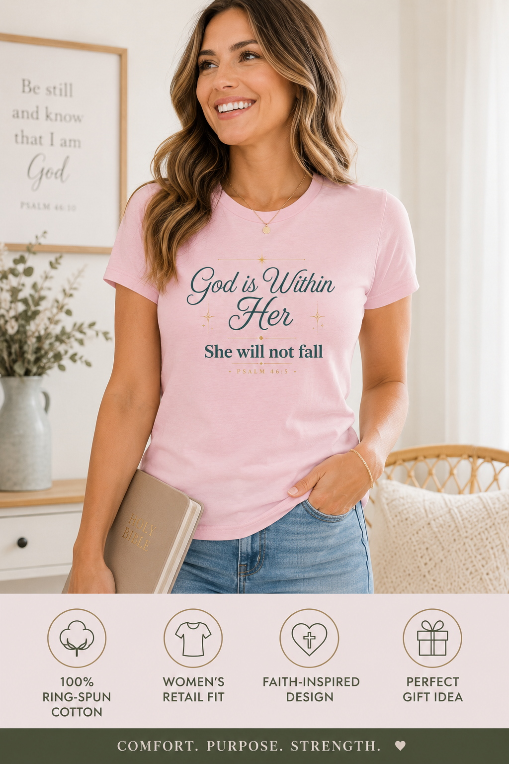 God Is Within Her – Psalm 46:5 Women's Christian T-Shirt