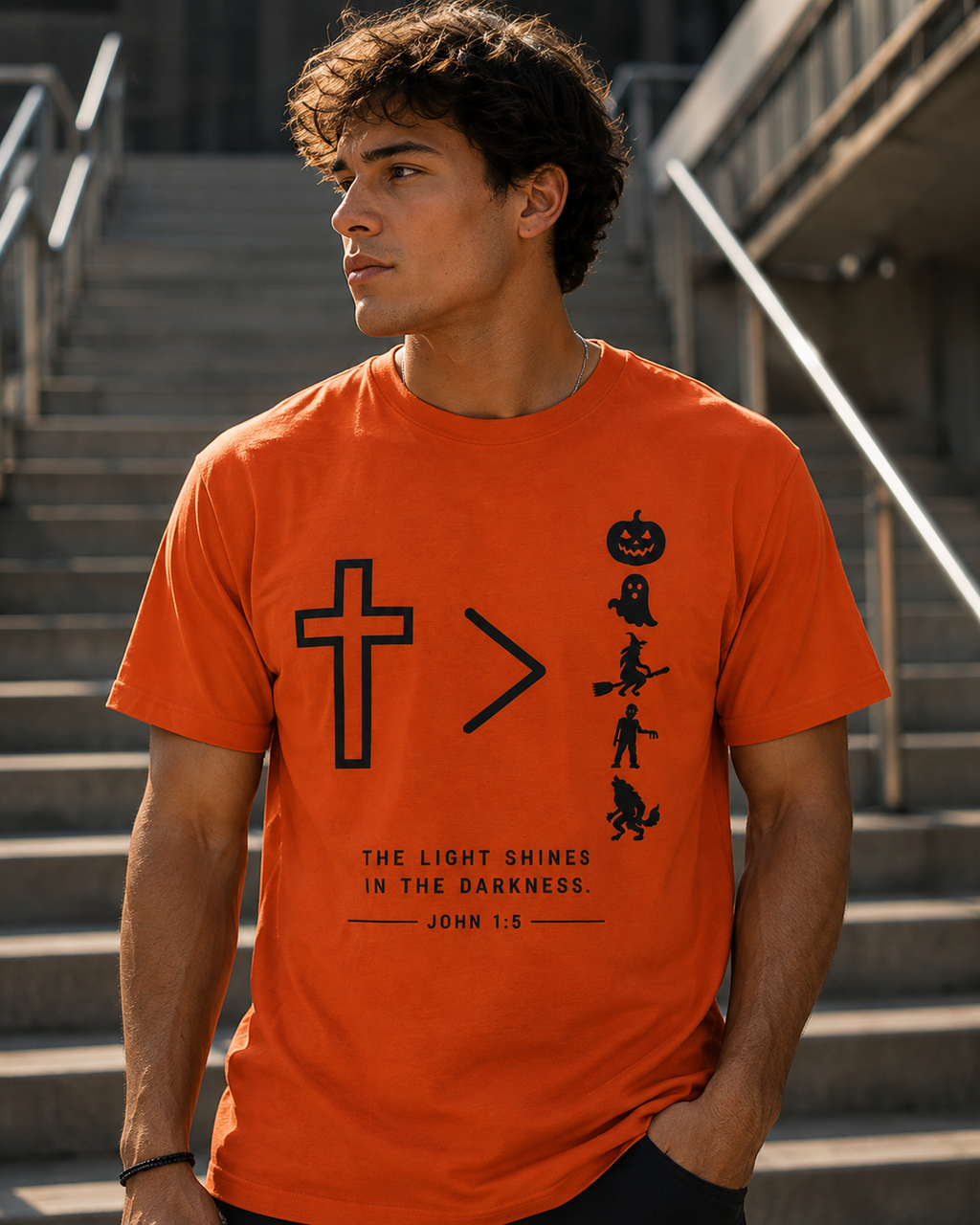 Christ Is Greater Than Darkness™ | John 1:5 Christian T-Shirt