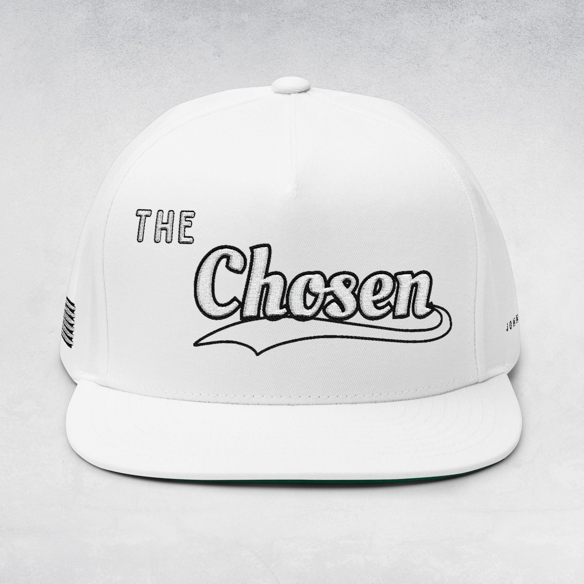 The Chosen Flat Bill Cap- White on white