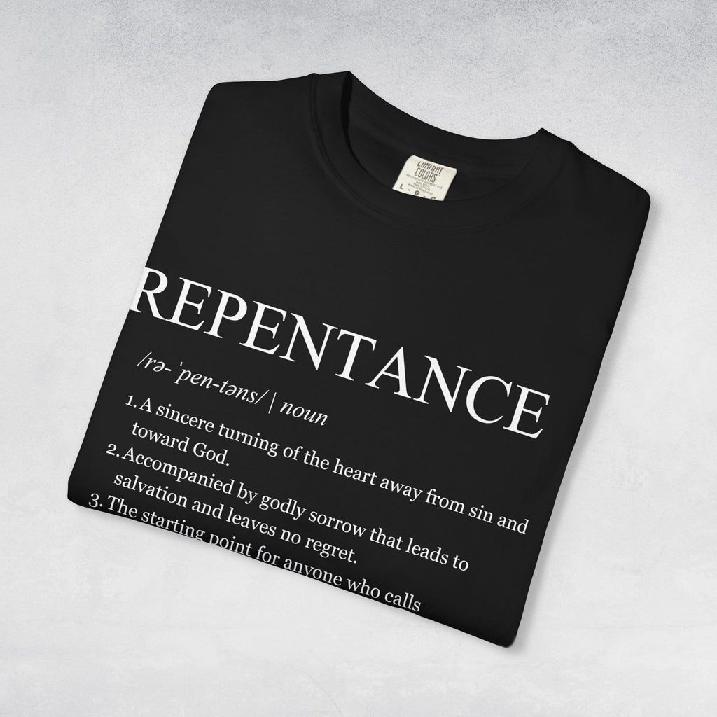 Repentance Definition Black T-Shirt | Christian Streetwear Tee, Godly Sorrow Faith Shirt, Biblical Salvation Apparel, Gift for Believers