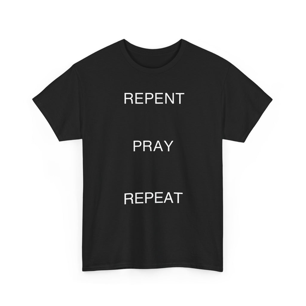 Repent Pray Repeat Christian T-Shirt Unisex Oversized Boxy Tee with Praying Hands Back Graphic, Faith Casual Apparel