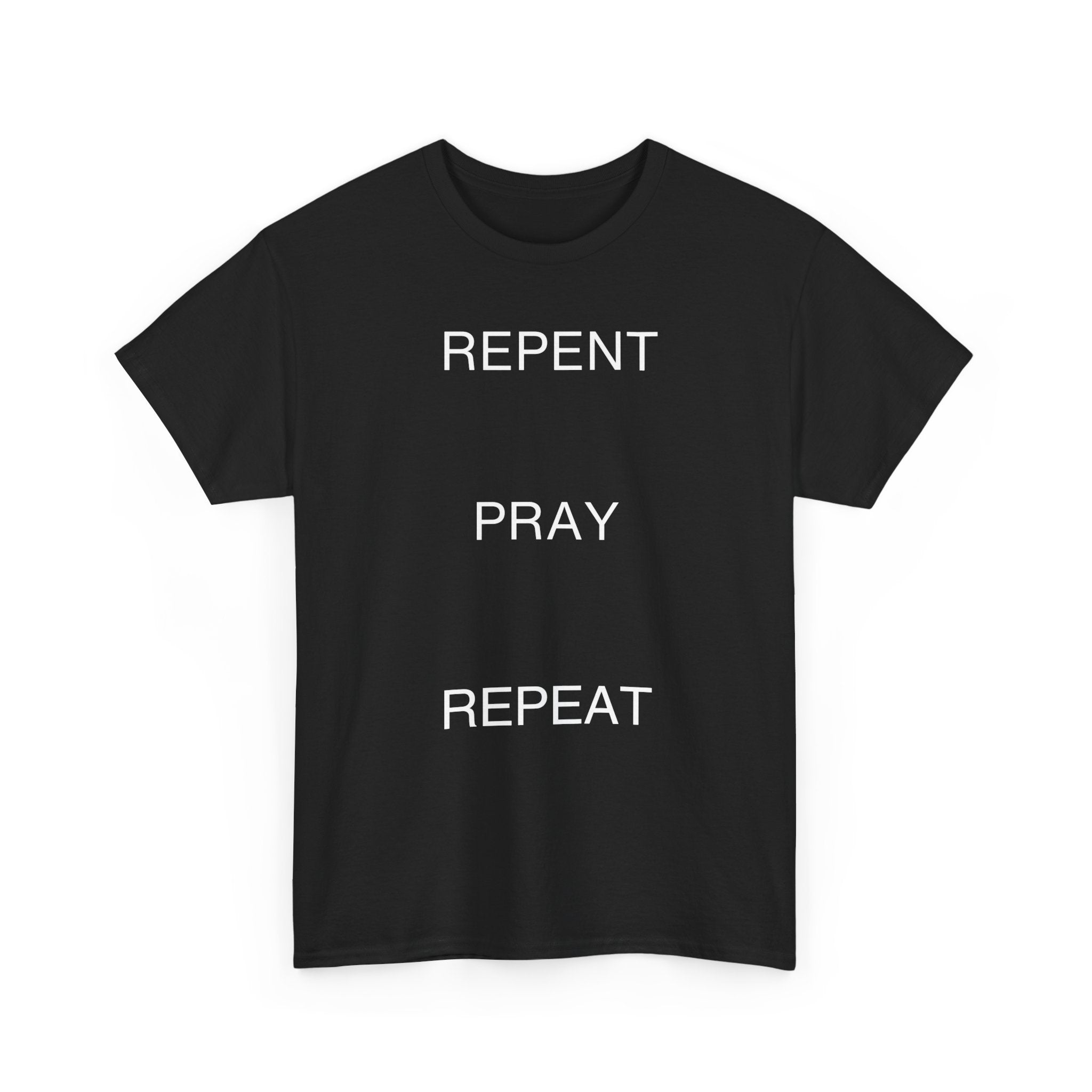 Repent Pray Repeat Christian T-Shirt Unisex Oversized Boxy Tee with Praying Hands Back Graphic, Faith Casual Apparel