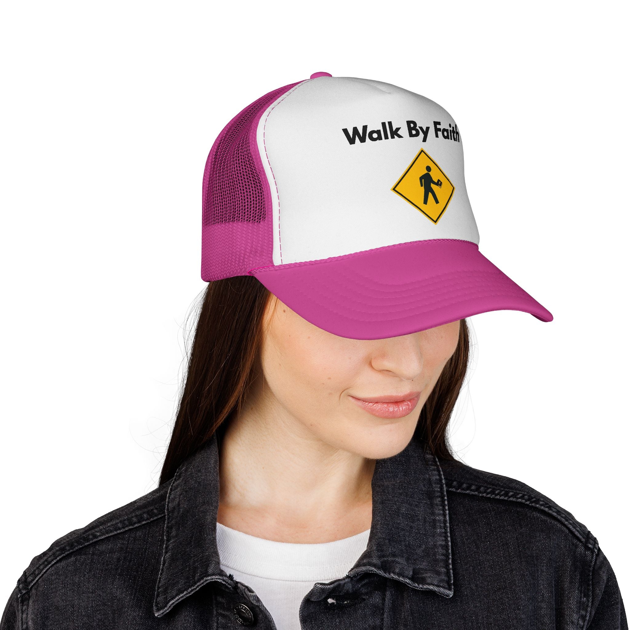 Walk By Faith Trucker Hat Christian Baseball Cap with Walk Sign Design, Faith-Based Headwear, Inspirational Christian Gift