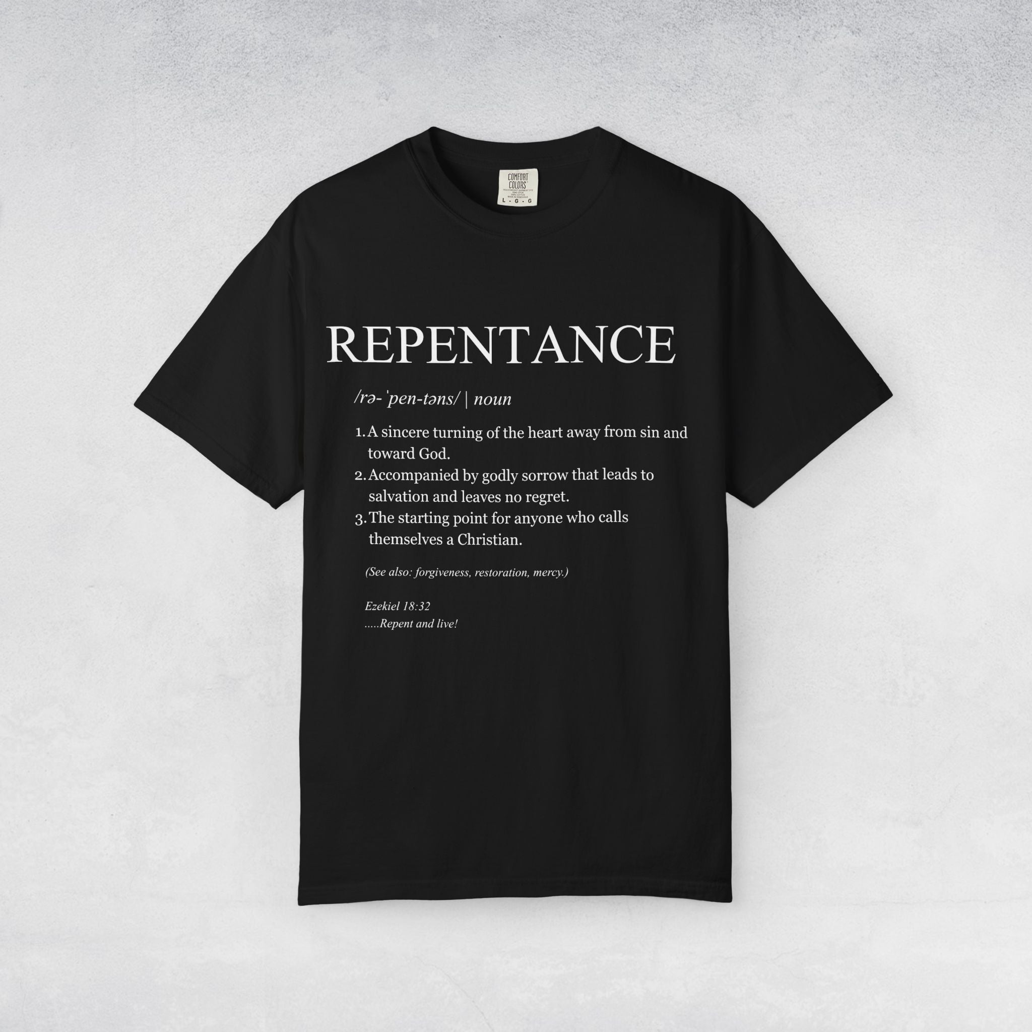 Repentance Definition Black T-Shirt | Christian Streetwear Tee, Godly Sorrow Faith Shirt, Biblical Salvation Apparel, Gift for Believers