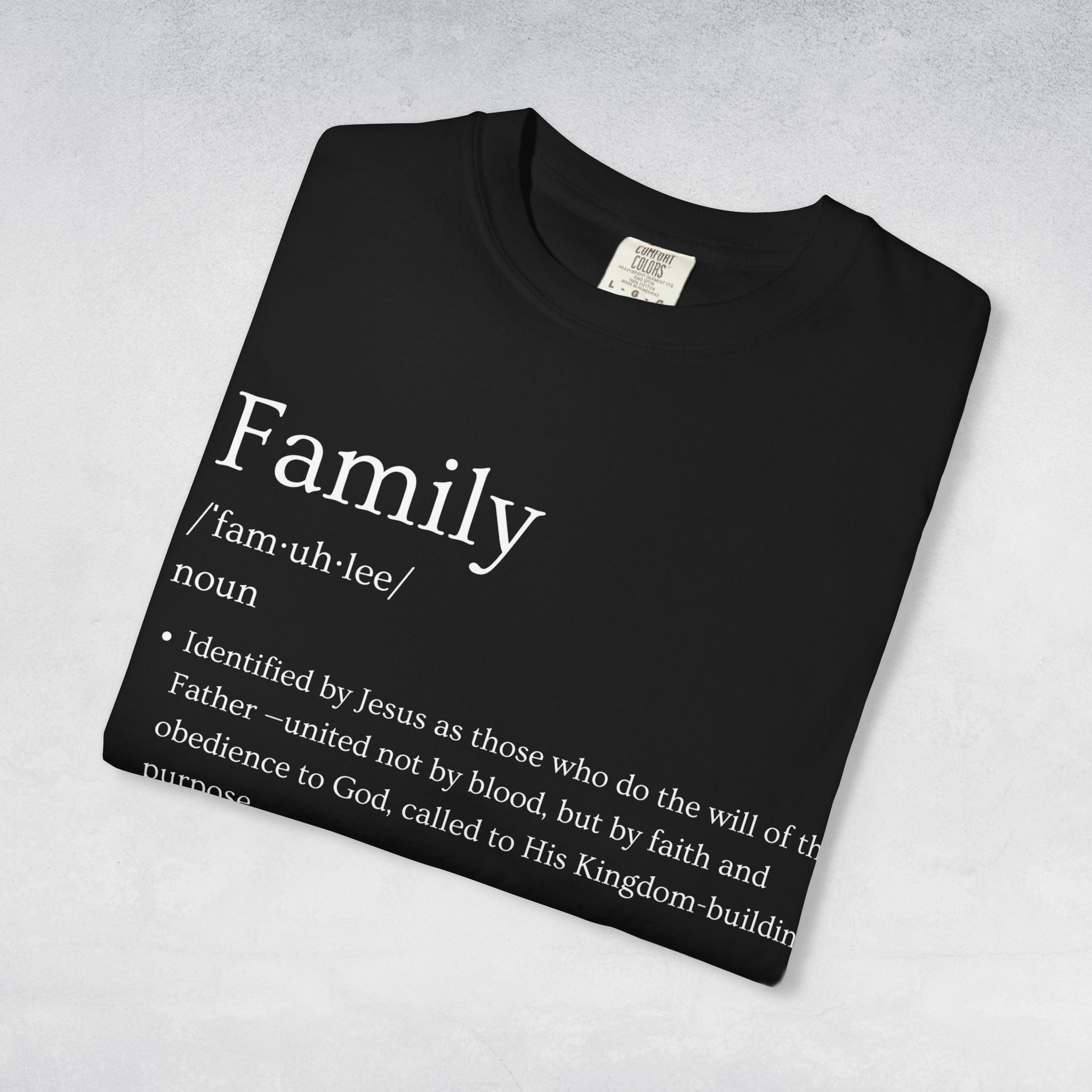 Family Definition Black T-Shirt Christian Satire Tee, Faith-Inspired Streetwear, Bold Religious Apparel, Gift for Believers