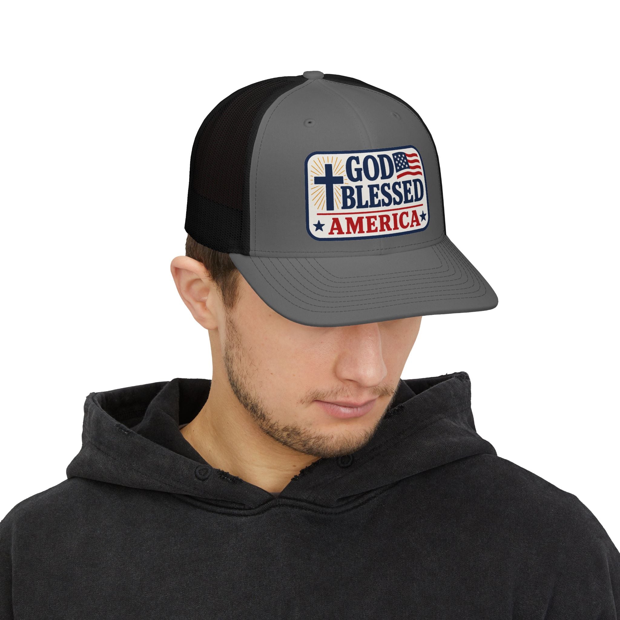 God Blessed America Snapback Trucker Cap — Patriotic Faith Baseball Hat