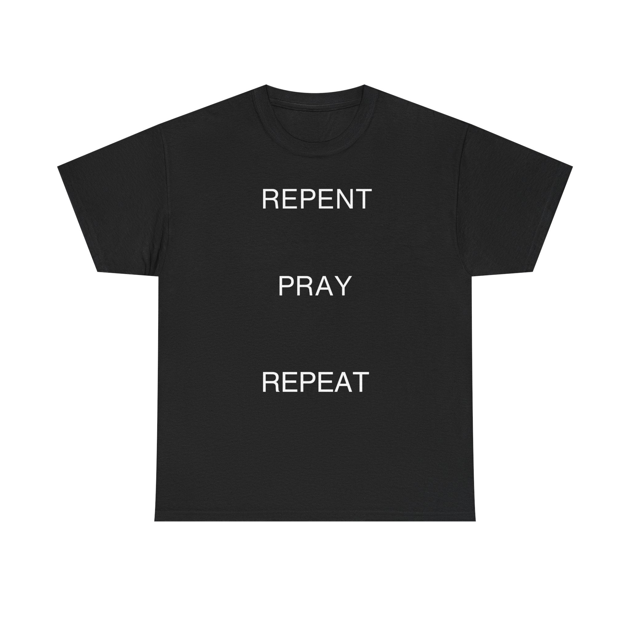 Repent Pray Repeat Christian T-Shirt Unisex Oversized Boxy Tee with Praying Hands Back Graphic, Faith Casual Apparel