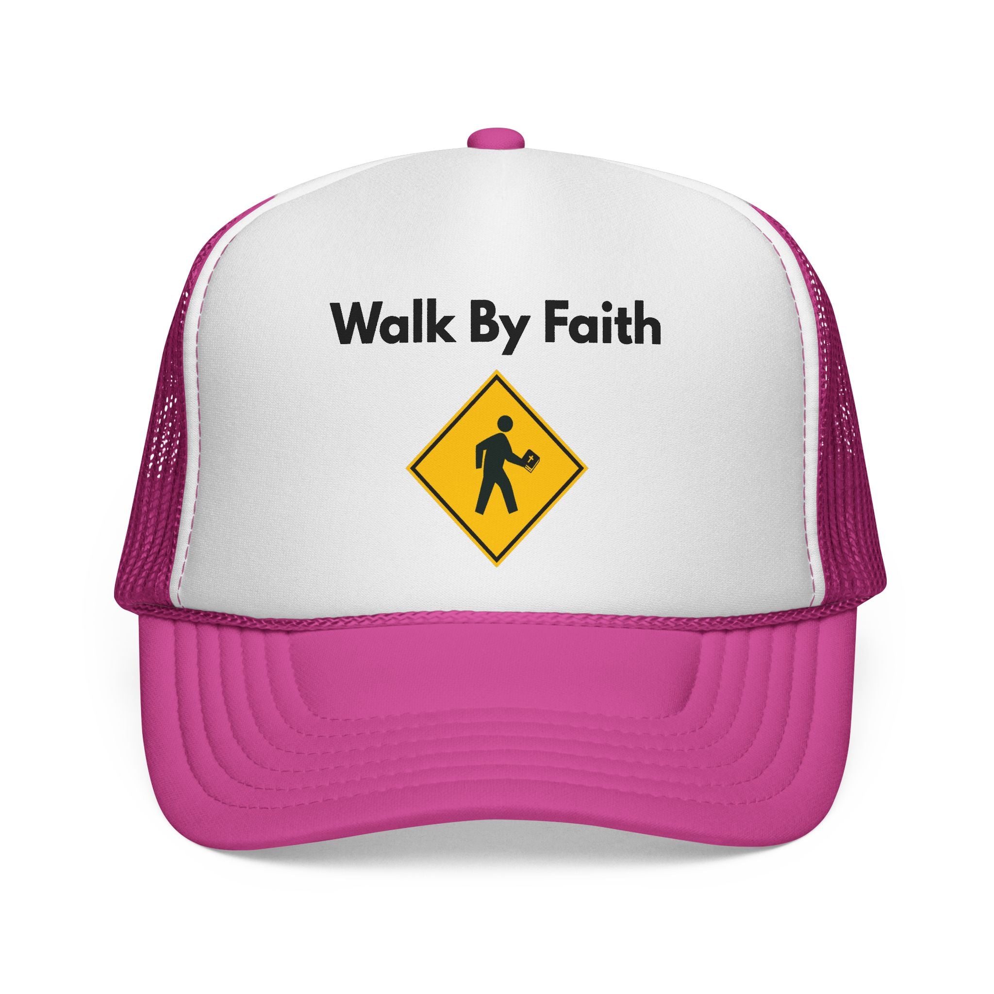 Walk By Faith Trucker Hat Christian Baseball Cap with Walk Sign Design, Faith-Based Headwear, Inspirational Christian Gift