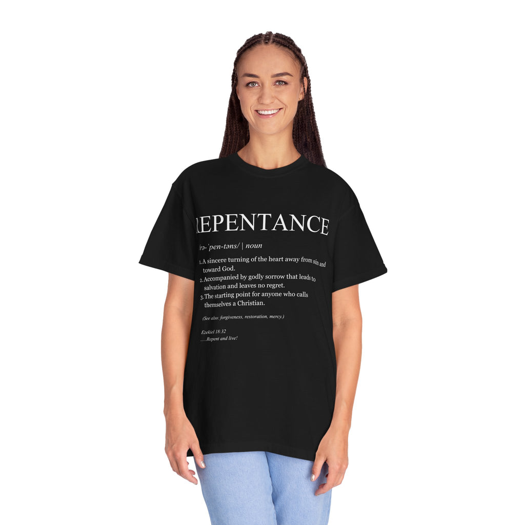 Repentance Definition Black T-Shirt | Christian Streetwear Tee, Godly Sorrow Faith Shirt, Biblical Salvation Apparel, Gift for Believers