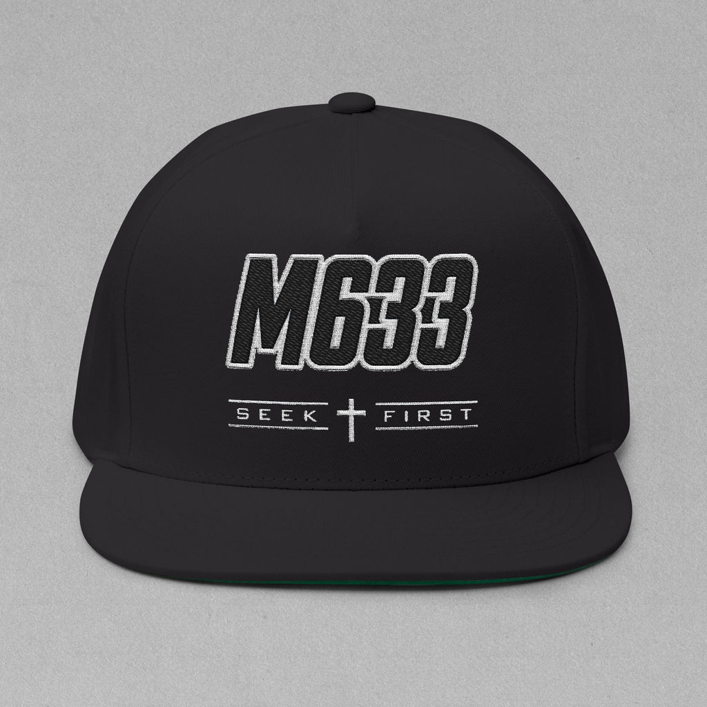 M633 “Seek First” Black Christian Snapback Hat | Matthew 6:33 Faith Streetwear Cap