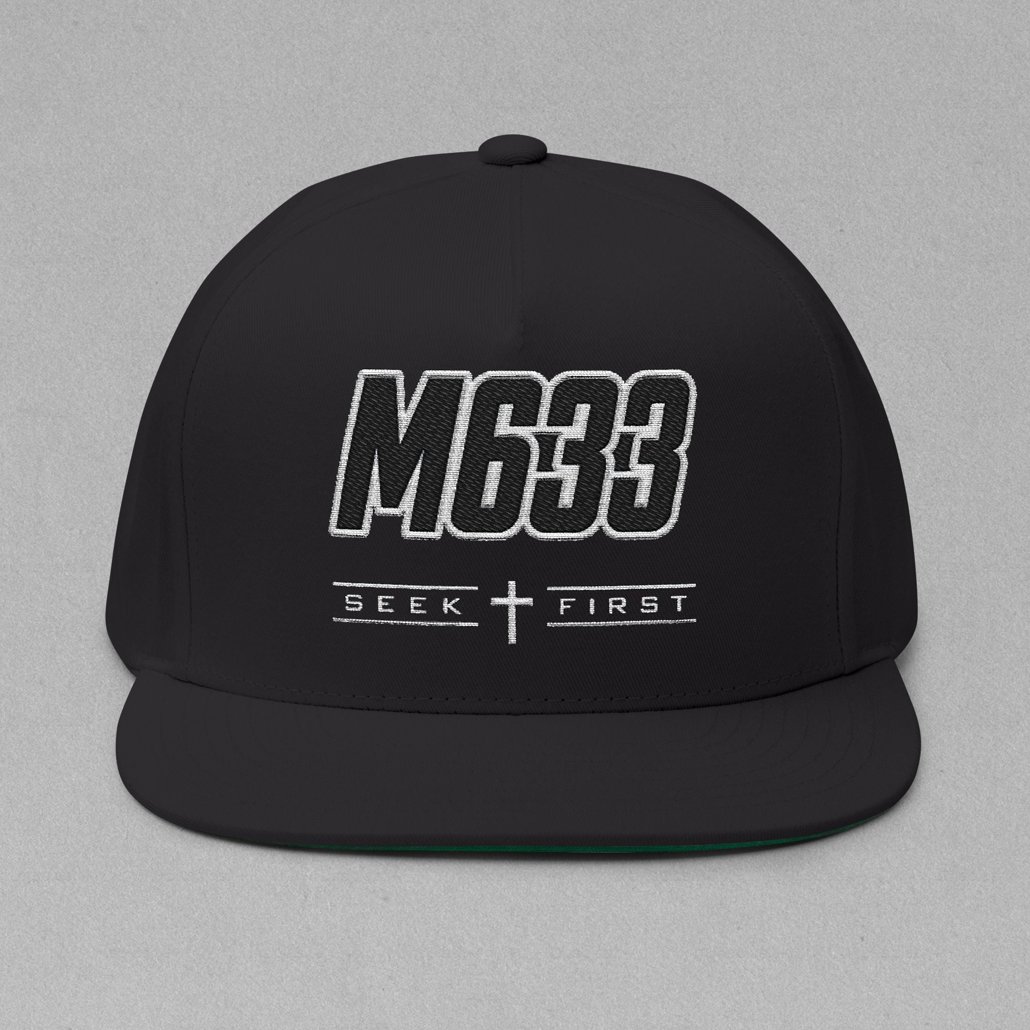 M633 “Seek First” Black Christian Snapback Hat | Matthew 6:33 Faith Streetwear Cap
