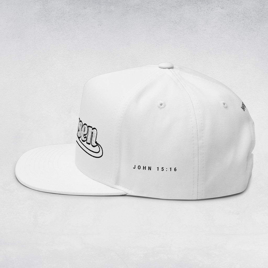 The Chosen Flat Bill Cap- White on white
