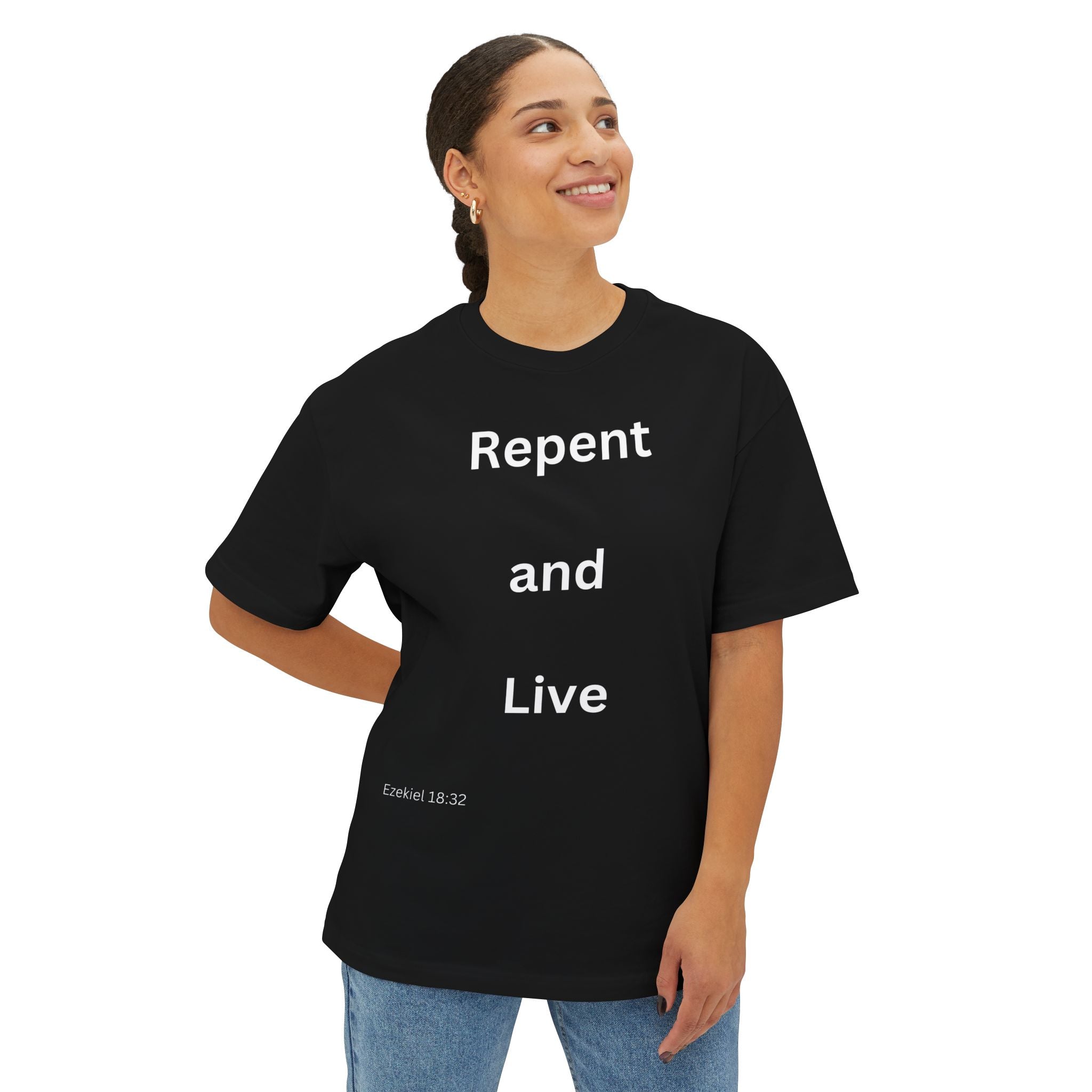Repent and Live Christian T-Shirt Unisex Oversized Boxy Faith-Inspired Graphic Tee, Ezekiel 18:32 Religious Apparel