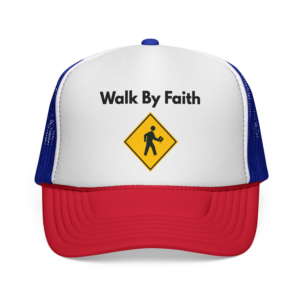 Walk By Faith Trucker Hat Christian Baseball Cap with Walk Sign Design, Faith-Based Headwear, Inspirational Christian Gift