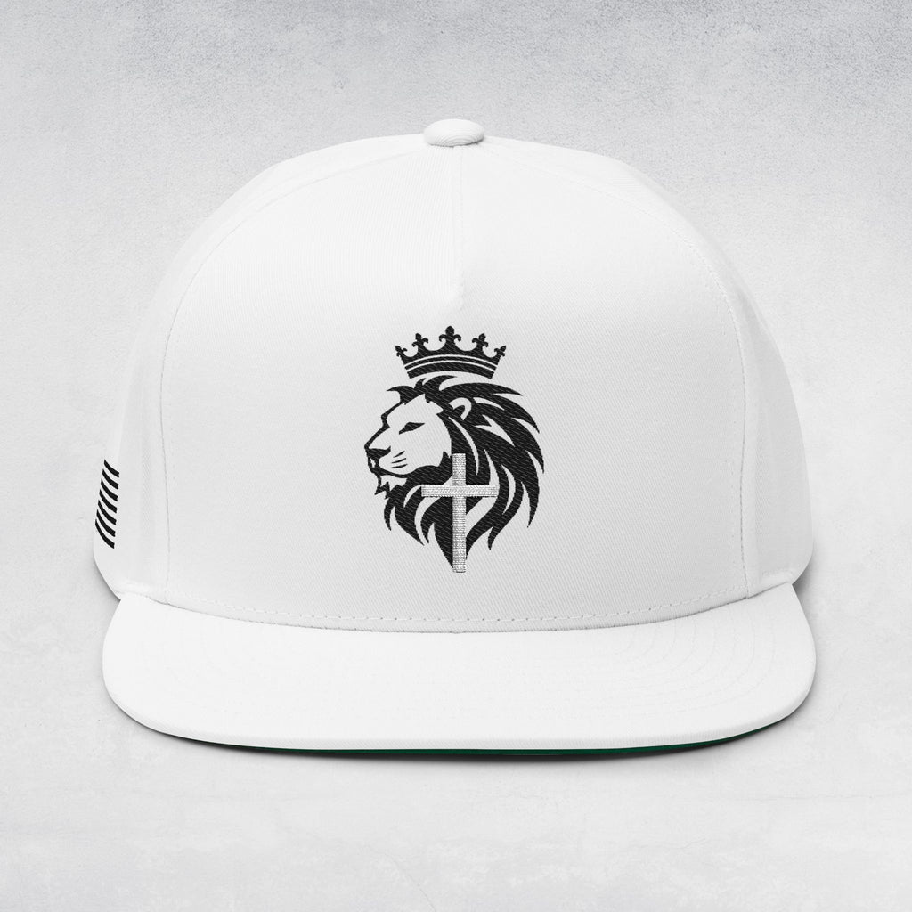 Majestic Lion of Judah Flat Bill Cap | Embroidered Crown Snapback Hat | Revelation 5:5 | Christian Streetwear & Gift
