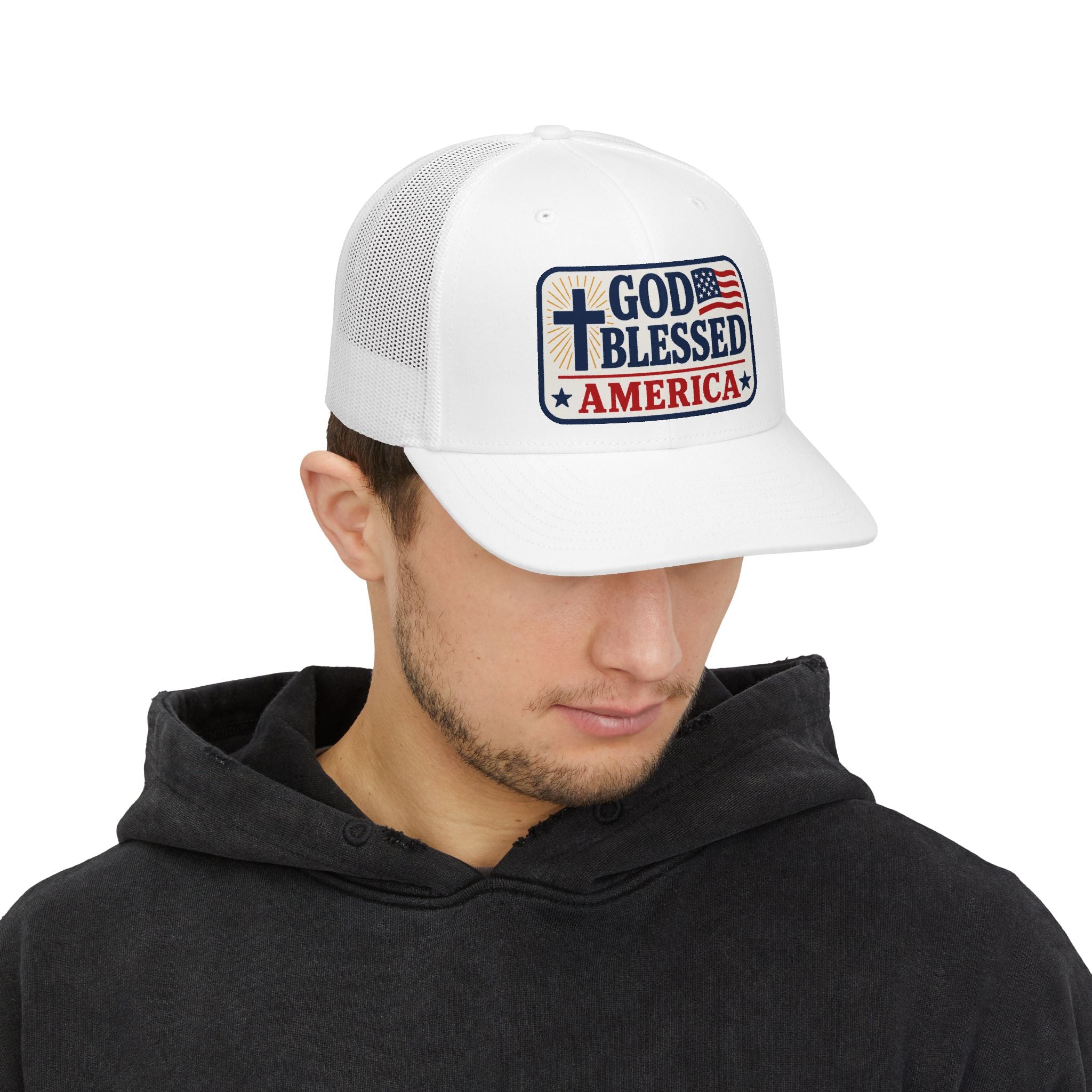 God Blessed America Snapback Trucker Cap — Patriotic Faith Baseball Hat