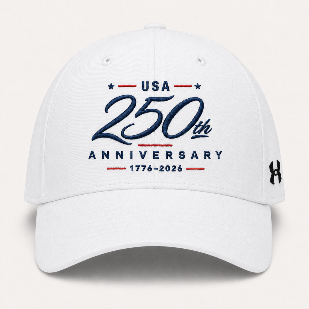 USA 250th Anniversary Embroidered Cap | 1776–2026 Patriotic White Baseball Hat