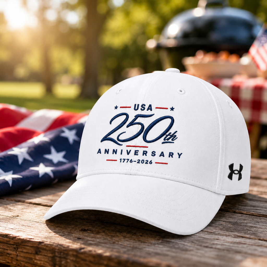 USA 250th Anniversary Embroidered Cap | 1776–2026 Patriotic White Baseball Hat
