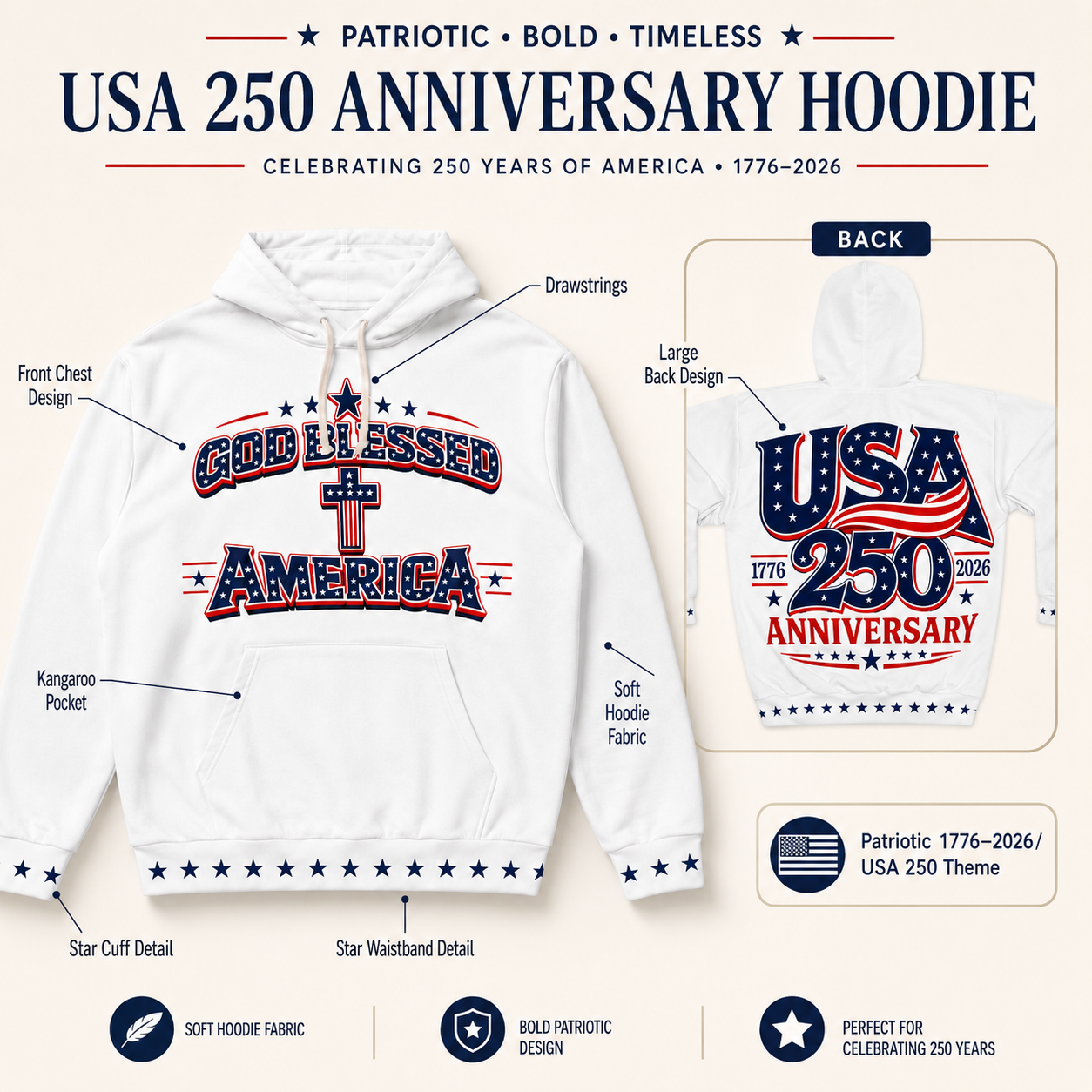 God Blessed America Hoodie | USA 250th Anniversary Pullover