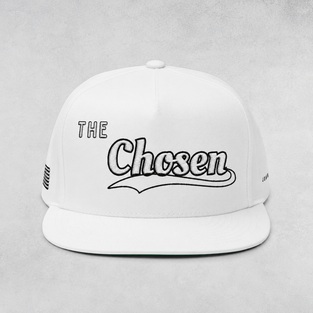 The Chosen Flat Bill Cap- White on white