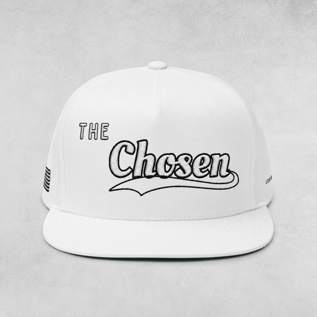 The Chosen Flat Bill Cap- White on white