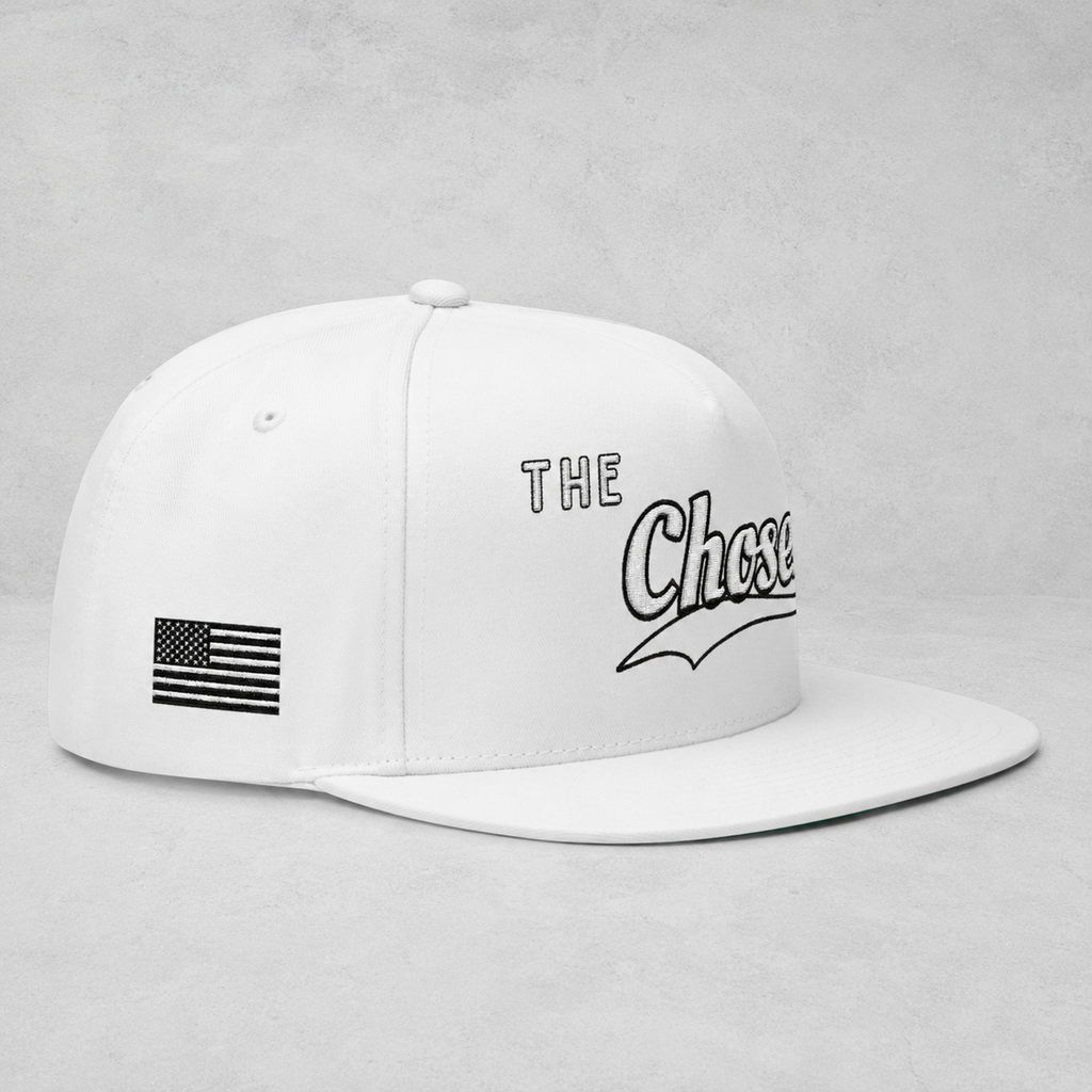 The Chosen Flat Bill Cap- White on white