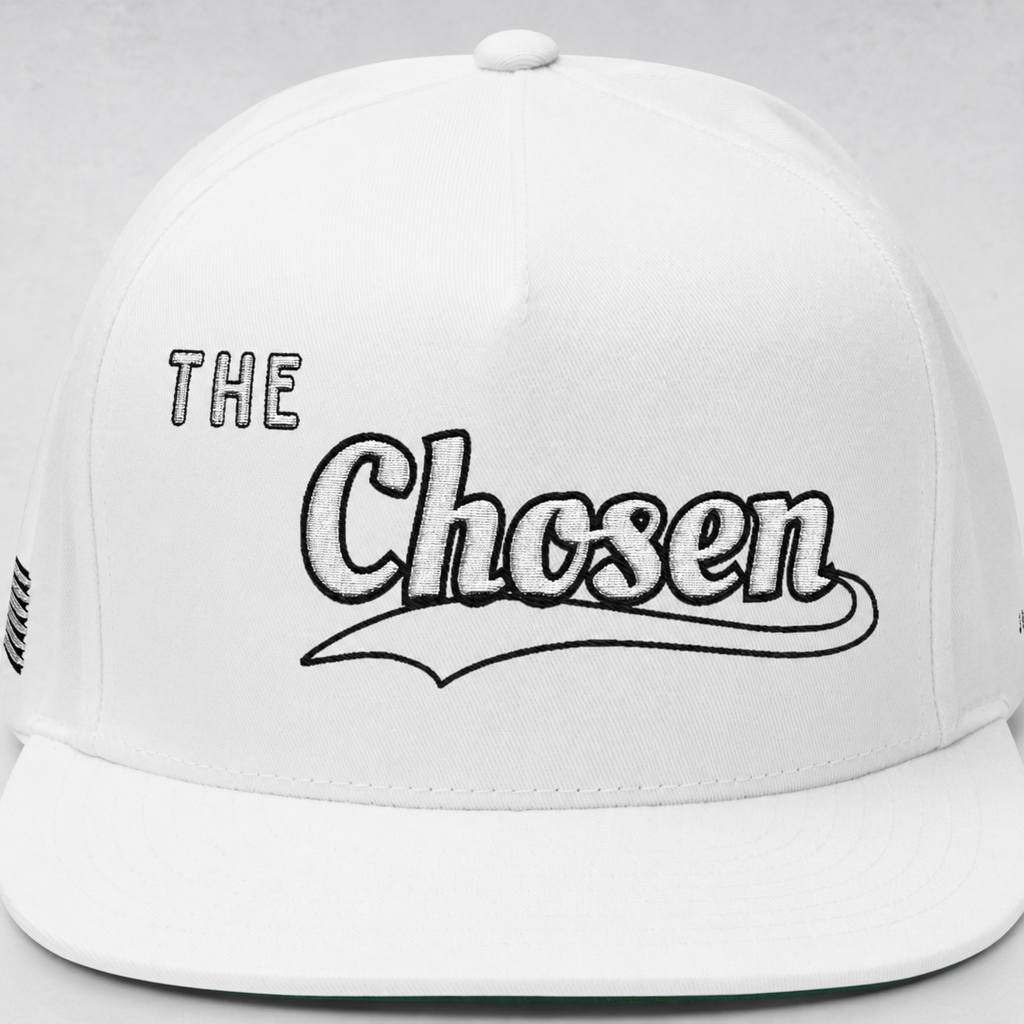 The Chosen Flat Bill Cap- White on white