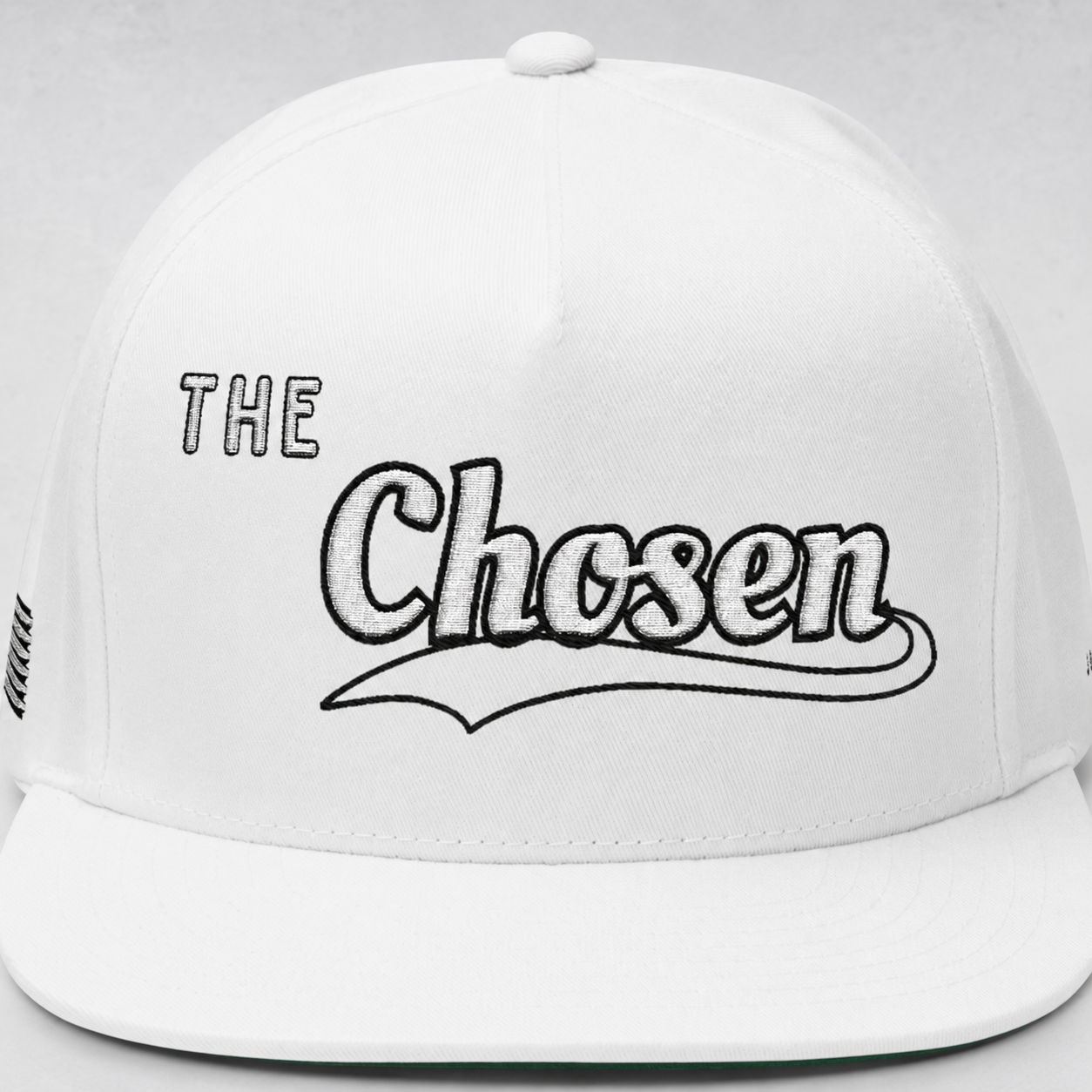 The Chosen Flat Bill Cap- White on white