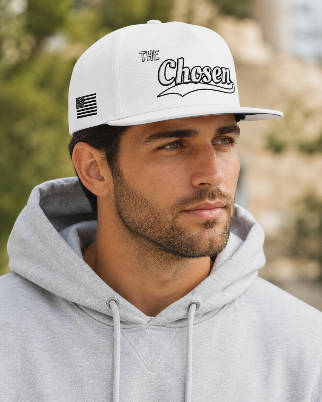 The Chosen Flat Bill Cap- White on white