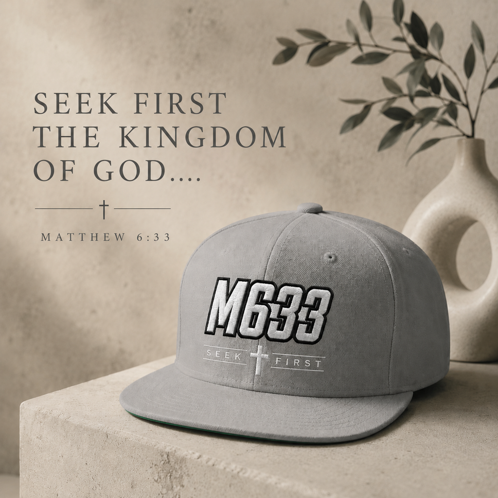 M633 “Seek First” Christian Snapback Hat | Matthew 6:33 Faith Streetwear Cap