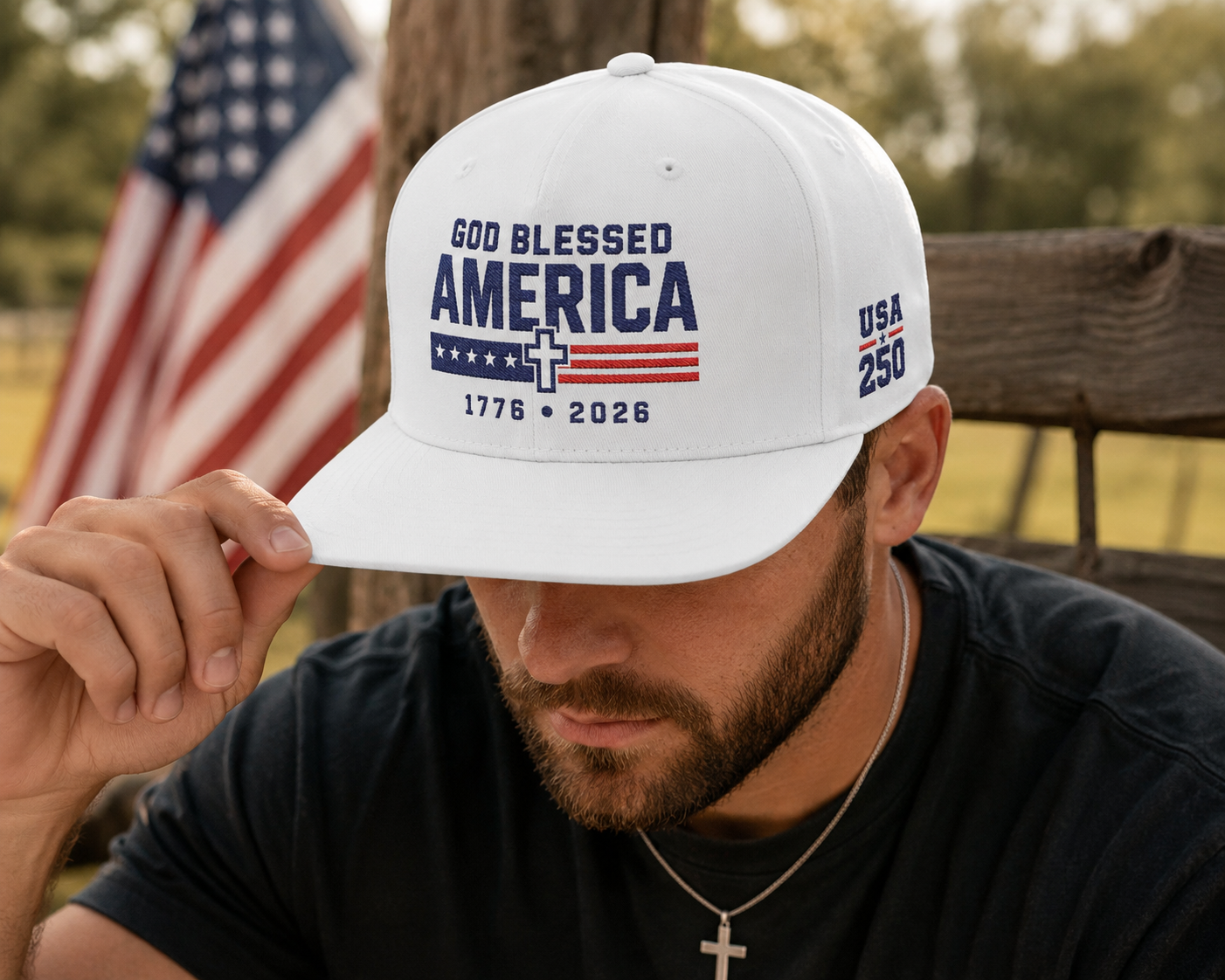 God Blessed America Embroidered Snapback Hat