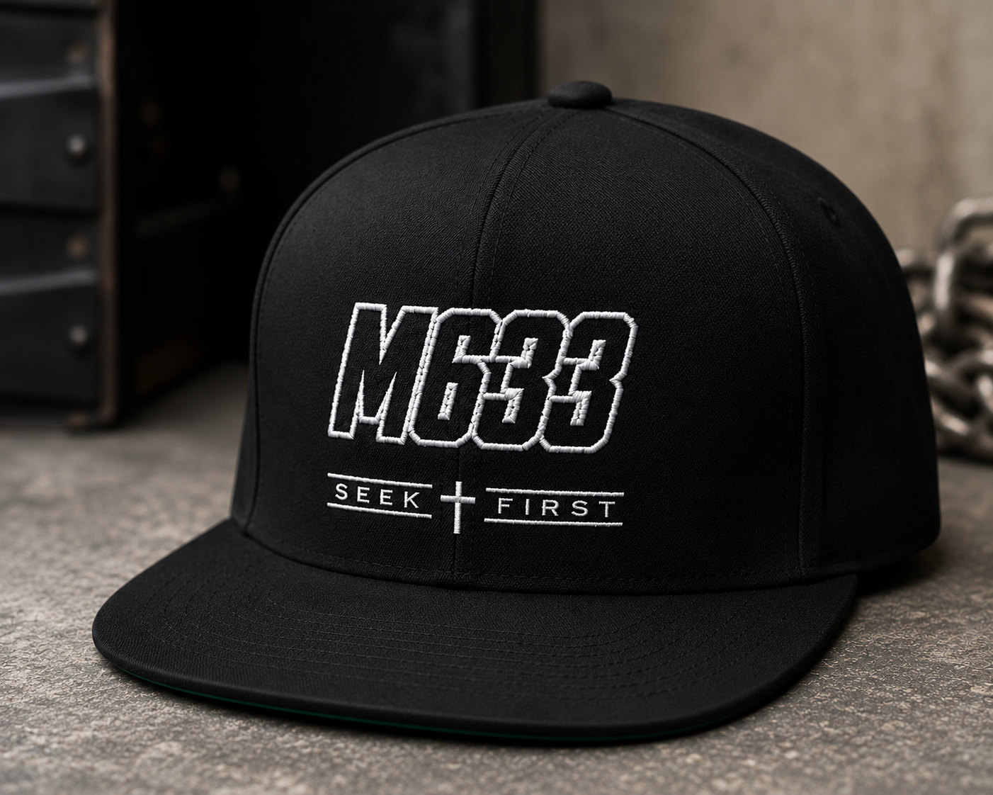 M633 “Seek First” Black Christian Snapback Hat | Matthew 6:33 Faith Streetwear Cap