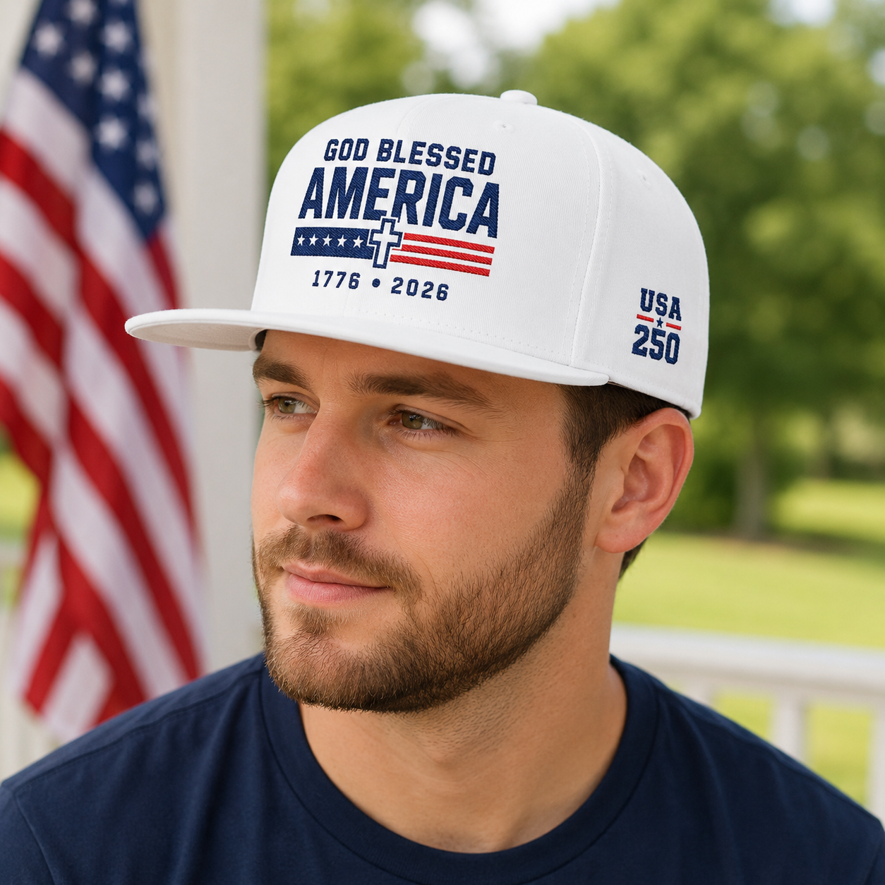 God Blessed America Embroidered Snapback Hat